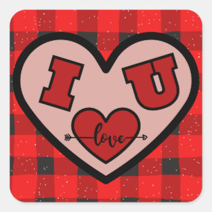 I ♥ U I Love You Buffalo Plaid Sticker スクエアシール