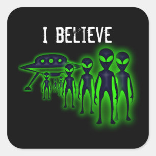 I UFOと信じエイリアンステッカー スクエアシール