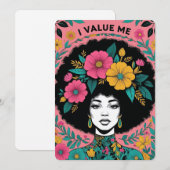 I Value Me Afro Floral Empowerment Art Design シーズンカード (正面/裏面)