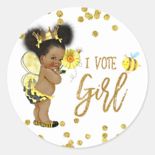 I VOTE GIRL BEE Genderゲームラベルを表示 ラウンドシール