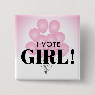 I Vote Girl Pink Balloons Gender Revealパーティー 缶バッジ