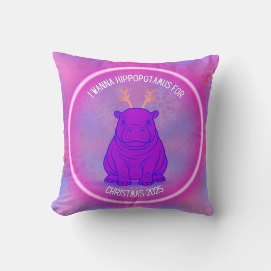 I Wanna Hippo For Christmas-Purple-Customizable- クッション (正面)
