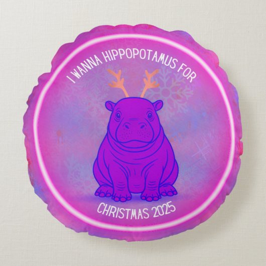 I Wanna Hippo For Christmas-Purple Pillow-Customiz ラウンドクッション (正面)
