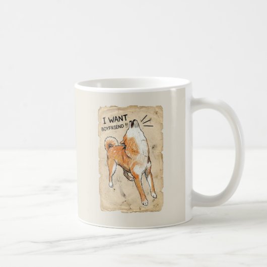 I Want a Boyfriend – Manifesting Shiba Inu Mug コーヒーマグカップ (右)