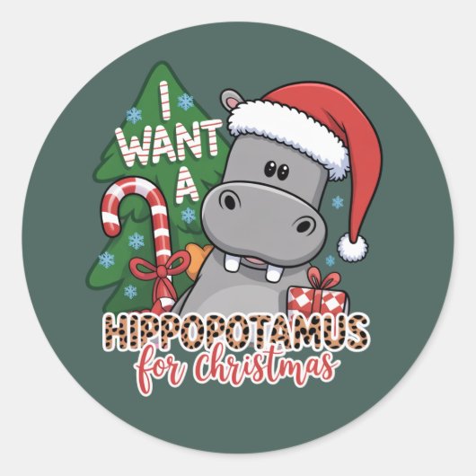 I Want a Hippopotamus for Christmas Hippo Family ラウンドシール (正面)