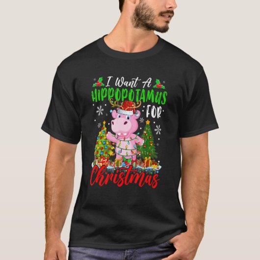 I Want A Hippopotamus For Christmas Santa Reindeer Tシャツ (正面)