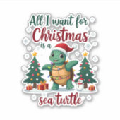 I Want For Christmas Is A Sea Turtle Xmas Tree Lig シール (正面)
