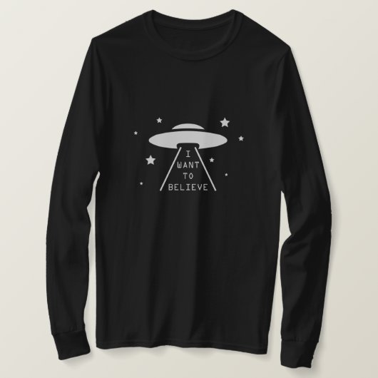 I want to 信じ - UFO -エイリアン Tシャツ (デザイン正面)