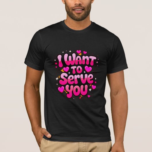 I Want To Serve You – Cute Heart Design Men’s Tシャツ (正面)