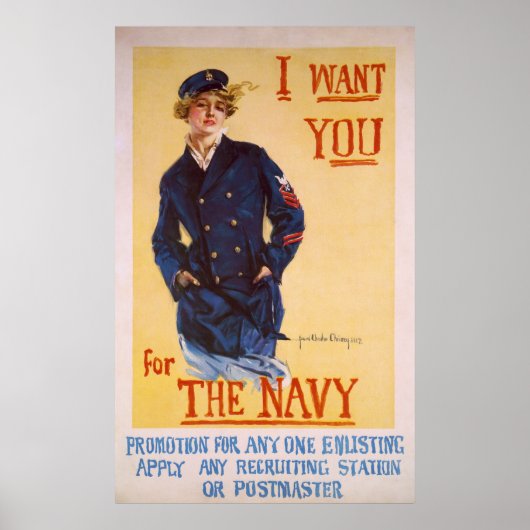 I Want You For The Navy World War I Recruiting ポスター (正面)