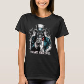 I Want Your Soul – Skeleton Sam Creepy Halloween H Tシャツ (正面)