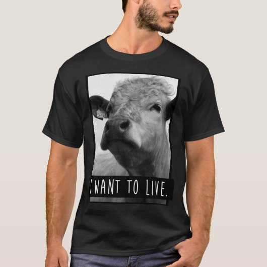 I Wanto Live Cow funny Tシャツ (正面)