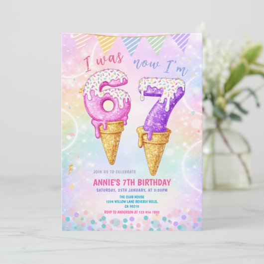 I Was 6 Now 7 Birthday Ice Cream Cone 招待状 (スタンド正面)