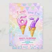 I Was 6 Now 7 Birthday Ice Cream Cone 招待状 (正面/裏面)