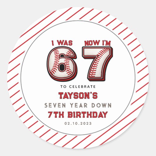 I Was 6, Now I’m 7 – Baseball 7th Birthday ラウンドシール (正面)