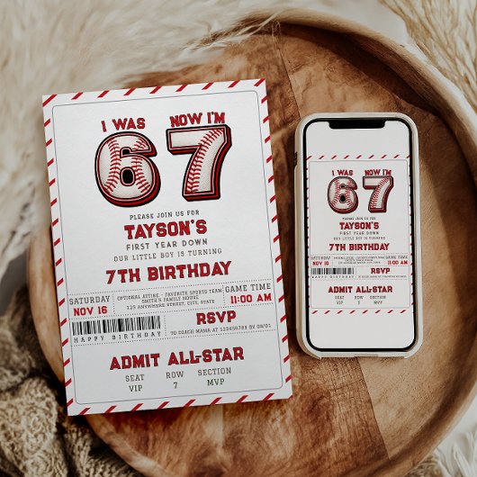 I Was 6, Now I’m 7 – Baseball 7th Birthday 招待状