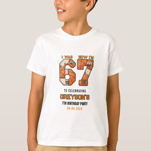 I Was 6 Now I’m 7 Basketball – 7th Birthday Party Tシャツ (正面)
