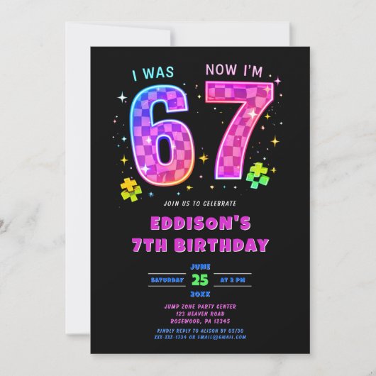 I Was 6 Now I’m 7 Birthday Invitation 招待状 (正面)