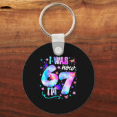 I Was 6 Now I’m 7 Butterfly 7th Birthday Girls Kid キーホルダー (正面)