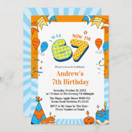 I Was 6 Now I’m 7 Colorful Kids Birthday Party  招待状