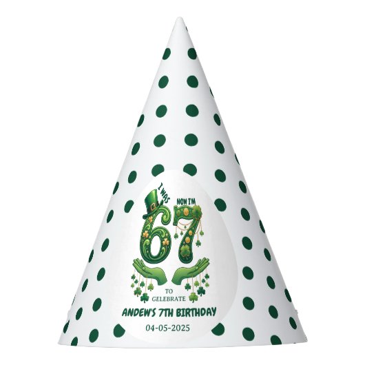 I Was 6 Now I’m 7 St. Patrick’s Day Boy Birthday パーティーハット (正面)