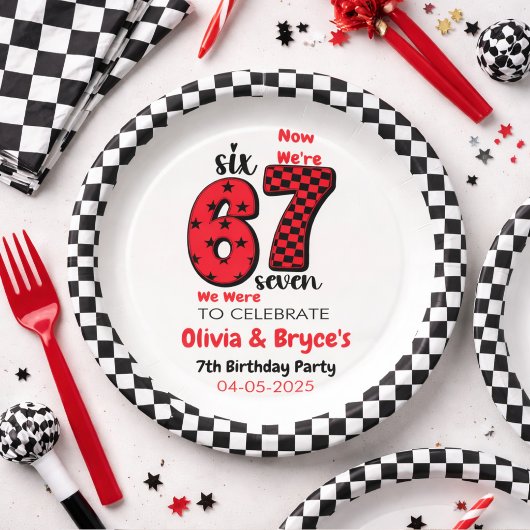 I Was 6, Now I’m 7 – Twin 7th Birthday for Kids ペーパープレート