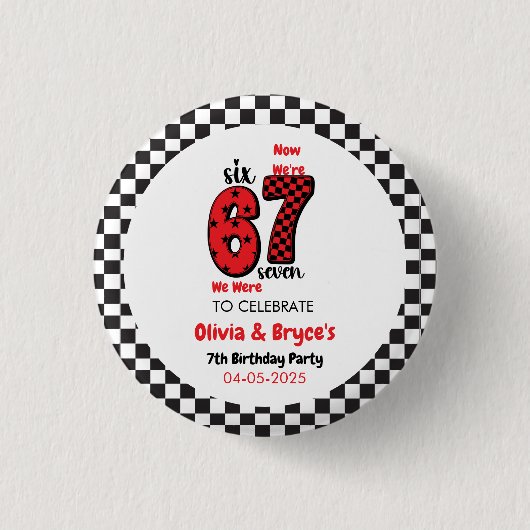 I Was 6, Now I’m 7 – Twin 7th Birthday for Kids 缶バッジ (正面)