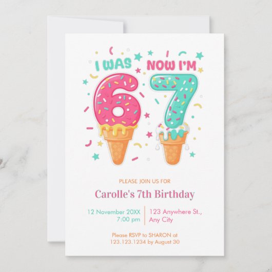  I Was 6 Now I’m Ice Cream 7 Birthday 招待状 (正面)