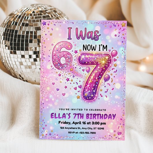 I Was 6 Now I'm 7 Birthday Invitation Rainbow  招待状
