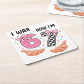 I was 6 now I'm 7 cute birthday numbers スクエアペーパーコースター (アングル)