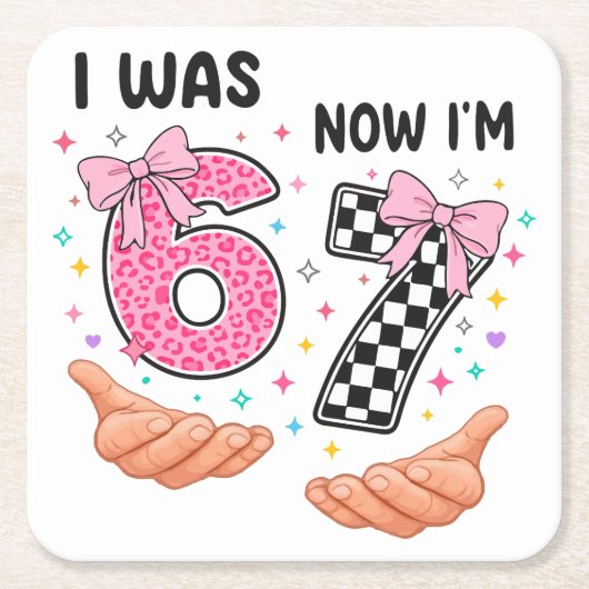 I was 6 now I'm 7 cute birthday numbers スクエアペーパーコースター (正面)