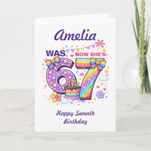 I Was 6 Now I'm 7 Girls 7th Birthday  カード (正面)