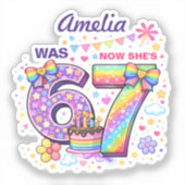 I Was 6 Now I'm 7 Girls 7th Birthday  シール (正面)