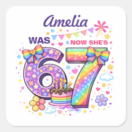 I Was 6 Now I'm 7 Girls 7th Birthday  スクエアシール