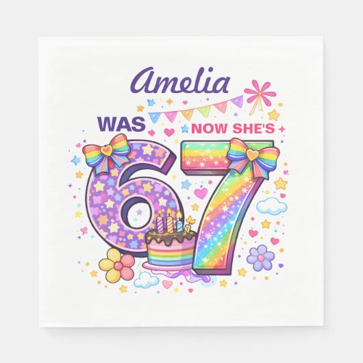 I Was 6 Now I'm 7 Girls 7th Birthday スタンダードランチョンナプキン (正面)