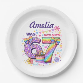 I Was 6 Now I'm 7 Girls 7th Birthday  ペーパープレート