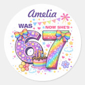 I Was 6 Now I'm 7 Girls 7th Birthday  ラウンドシール (正面)