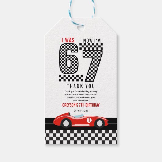 I Was 6 Now I'm 7 Race Car Boy  7th Birthday Party ギフトタグ (正面)