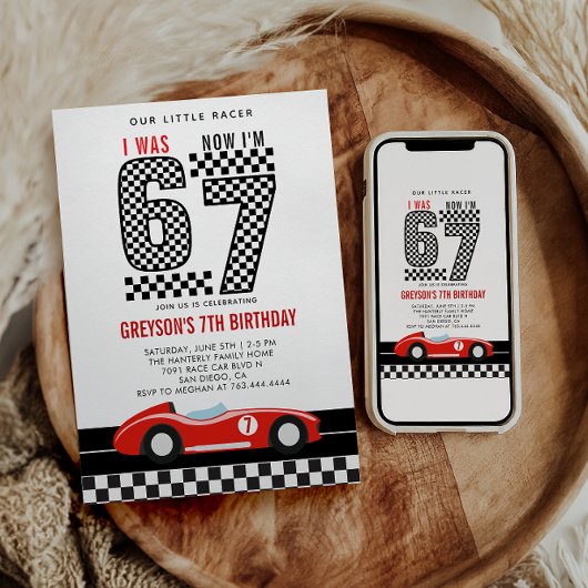 I Was 6 Now I'm 7 Race Car Boy 7th Birthday Party 招待状