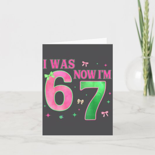 I Was 6 Now I'm 7 Year Old Birthday Cute Bow Nk Gr カード (正面)