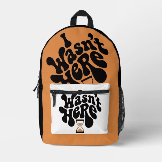 I Wasn’t Here Retro Backpack with Hourglass Symbol プリントバックパック (正面)