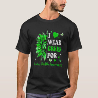 I We衣服グリーンリボンひまわりメンタルヘルス阿波 Tシャツ