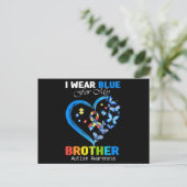 I Wear Blue For My Brother Autism Awareness Heart ポストカード (スタンド正面)