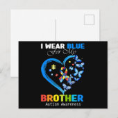 I Wear Blue For My Brother Autism Awareness Heart ポストカード (正面/裏面)
