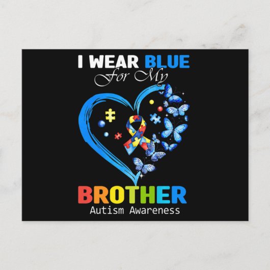 I Wear Blue For My Brother Autism Awareness Heart ポストカード (正面)