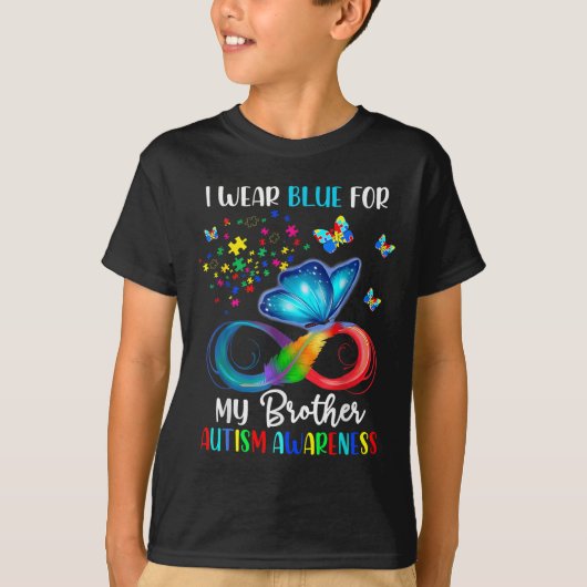I Wear Blue For My Brother Autism Puzzle Butterfly Tシャツ (正面)