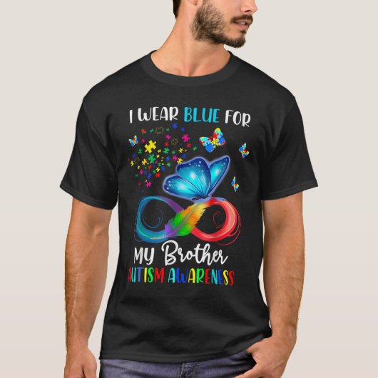 I Wear Blue For My Brother Autism Puzzle Butterfly Tシャツ (正面)