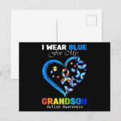 I Wear Blue For My Grandson Autism Awareness Heart ポストカード (正面/裏面)