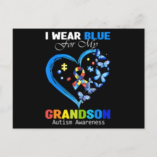 I Wear Blue For My Grandson Autism Awareness Heart ポストカード (正面)