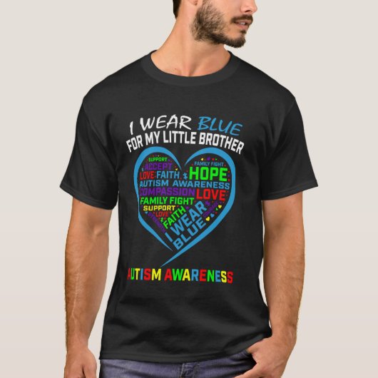 I Wear Blue Little Brother Autism Awareness Heart  Tシャツ (正面)